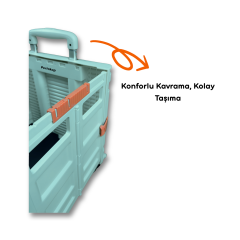 4 Tekerlekli, 55 Litre Yeşil Katlanır Alışveriş Arabası - Pazar Arabası - Hareketli Tutacaklı-YEŞİL