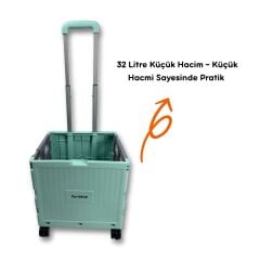 4 Tekerlekli, Yeşil, 32L Standart Boy, Sabit Tutacaklı Alışveriş Arabası - Pazar Arabası