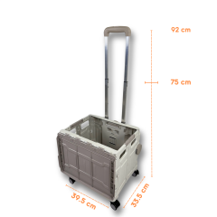 4 Tekerlekli Gri, 38L Orta Boy, Hareketli Alüminuyum Tutacaklı Alışveriş Arabası - Pazar Arabası