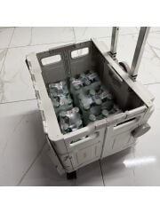 4 Tekerlekli Gri, 38L Orta Boy, Hareketli Alüminuyum Tutacaklı Alışveriş Arabası - Pazar Arabası