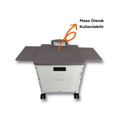 Piknik Masalı, 8 Tekerlekli, 55 Litre Beyaz ve Kahverengi Katlanır Alışveriş Arabası