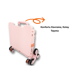 Piknik Masalı, 8 Tekerlekli, 55 Litre Pembe Katlanır Alışveriş Arabası - Pazar Arabası - Merdiven Çıkan