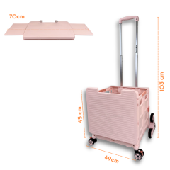 Piknik Masalı, 8 Tekerlekli, 55 Litre Pembe Katlanır Alışveriş Arabası - Pazar Arabası - Merdiven Çıkan