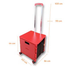 4 Tekerlekli, 55 Litre Kırmızı Katlanır Alışveriş Arabası - Pazar Arabası