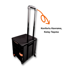 4 Tekerlekli, 55 Litre Siyah Katlanır Alışveriş Arabası - Pazar Arabası