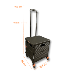 4 Tekerlekli, 55 Litre Siyah Katlanır Alışveriş Arabası - Pazar Arabası