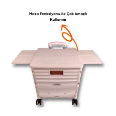 4 Tekerlekli, 55 Litre Pembe Katlanır Alışveriş Arabası - Hareketli Tutacaklı