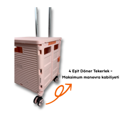 4 Tekerlekli, 55 Litre Pembe Katlanır Alışveriş Arabası - Hareketli Tutacaklı
