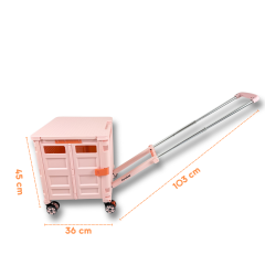 4 Tekerlekli, 55 Litre Pembe Katlanır Alışveriş Arabası - Hareketli Tutacaklı