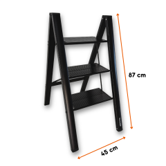 Portalife 3 Basamak Şık Alüminyum Siyah Merdiven- Alüminyum - Geniş Basamaklı Ev - Ofis Merdiveni