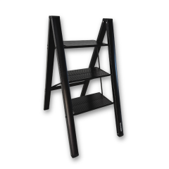 Portalife 3 Basamak Şık Alüminyum Siyah Merdiven- Alüminyum - Geniş Basamaklı Ev - Ofis Merdiveni