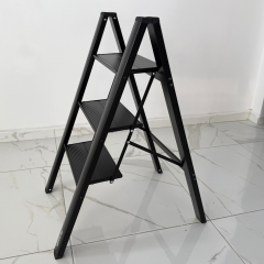 Portalife 3 Basamak Şık Alüminyum Siyah Merdiven- Alüminyum - Geniş Basamaklı Ev - Ofis Merdiveni