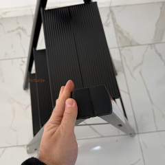 Portalife 3 Basamak Şık Alüminyum Siyah Merdiven- Alüminyum - Geniş Basamaklı Ev - Ofis Merdiveni