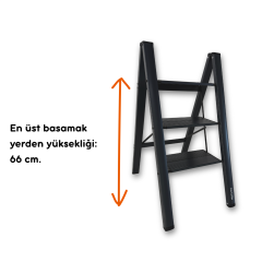 Portalife 3 Basamak Şık Alüminyum Antrasit Merdiven- Alüminyum -  Geniş Basamaklı Ev - Ofis Merdiveni