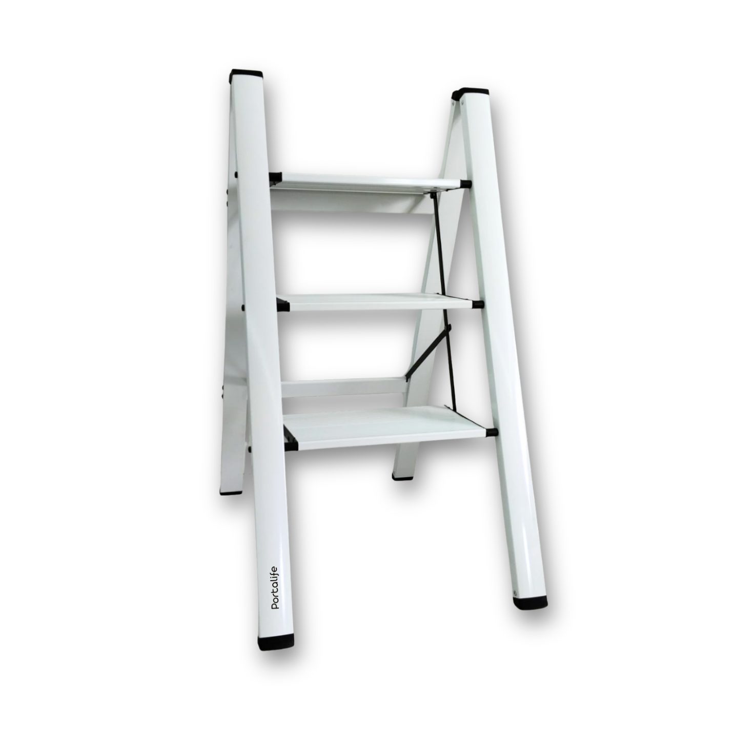 Portalife 3 Basamak Şık Alüminyum Beyaz Merdiven- Alüminyum - Geniş Basamaklı Ev - Ofis Merdiveni