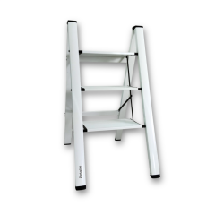 Portalife 3 Basamak Çelik Takviyeli Alüminyum Beyaz Şık Merdiven Kalın Profil, Geniş Basamak