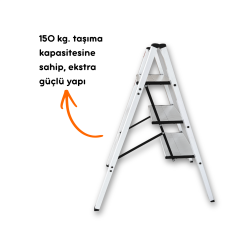Portalife 3 Basamak Şık Alüminyum Beyaz Merdiven- Alüminyum - Geniş Basamaklı Ev - Ofis Merdiveni