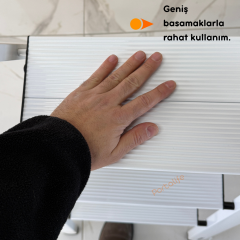 Portalife 3 Basamak Şık Alüminyum Beyaz Merdiven- Alüminyum - Geniş Basamaklı Ev - Ofis Merdiveni