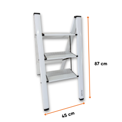Portalife 3 Basamak Çelik Takviyeli Alüminyum Beyaz Şık Merdiven Kalın Profil, Geniş Basamak