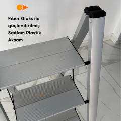 Portalife 3 Basamak Şık Alüminyum Gümüş Merdiven- Alüminyum - Geniş Basamaklı Ev - Ofis Merdiveni