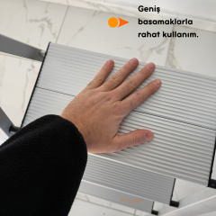 Portalife 3 Basamak Şık Alüminyum Gümüş Merdiven- Alüminyum - Geniş Basamaklı Ev - Ofis Merdiveni