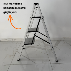 Portalife 3 Basamak Şık Alüminyum Gümüş Merdiven- Alüminyum - Geniş Basamaklı Ev - Ofis Merdiveni