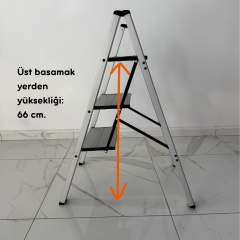Portalife 3 Basamak Şık Alüminyum Gümüş Merdiven- Alüminyum - Geniş Basamaklı Ev - Ofis Merdiveni