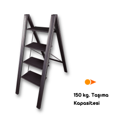 Portalife 4 Basamaklı Katlanır Çelik Destekli Alüminyum Ev Tipi Şık Merdiven - Kalın Profil