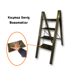 Portalife Katlanır 4 Basamaklı Alüminyum Ev Tipi Şık Merdiven - Bronz Merdiven, Pratik Merdiven