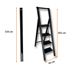 Portalife Tutma Kollu 4 Basamaklı Çelik Takviyeli Alüminyum Şık Merdiven – Geniş Basamaklı – Kalın Profil