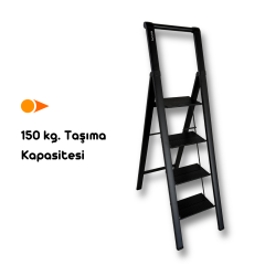 Portalife Tutma Kollu 4 Basamaklı Çelik Takviyeli Alüminyum Şık Merdiven – Geniş Basamaklı – Kalın Profil