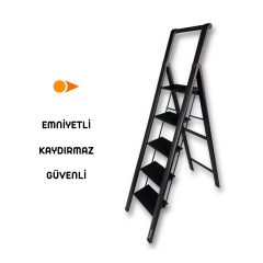 Portalife Tutma Kollu 5 Basamaklı Çelik Takviyeli Alüminyum Şık Merdiven – Kalın Profil